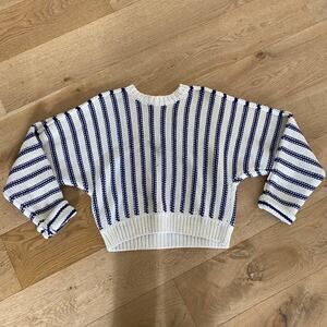 T by Alexander Wang - Striped Chunky Knit Sweater in White & Blue